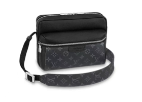 LOUIS VUITTON Outdoor 经典老花 牛皮拼涂层帆布 邮差包单肩包斜挎包 男款 黑色