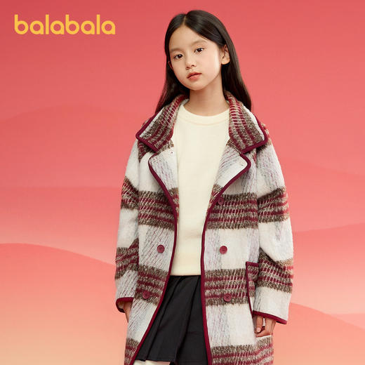 巴拉巴拉童装女童外套2025春秋装新款小童复古学院格子毛呢大衣潮 商品图1