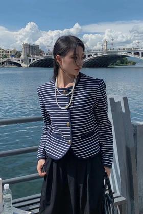 LNNNS 蓝白色条纹圆领小香风外套 17558
