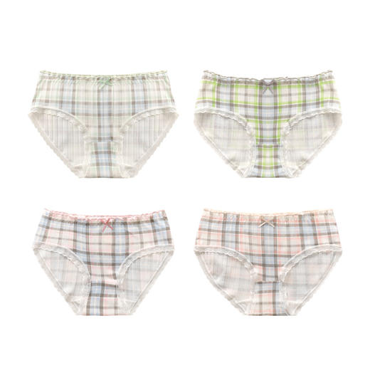 洁丽雅4条装中腰纯棉女士内裤可爱花边蝴蝶结舒适亲肤双层纯棉内裆三角裤女 商品图4