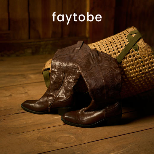 faytobe“见月”刺绣西部靴秋重水洗工艺民族风骑士靴牛皮长靴 商品图1