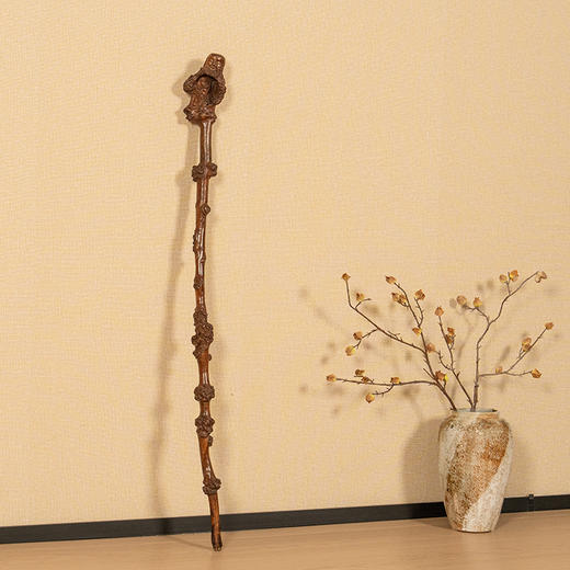 清 黄杨木雕根结形福寿纹手杖 商品图0