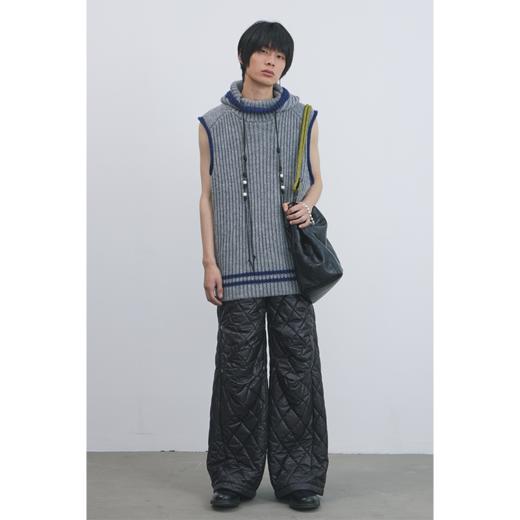 GOODBAI 916 膝盖打褶格纹填充阔腿收腰裤 商品图0