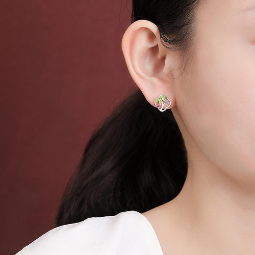 【国风竹海】S925银和田玉碧玉竹节方形耳饰【CW-ED03553】 商品图3