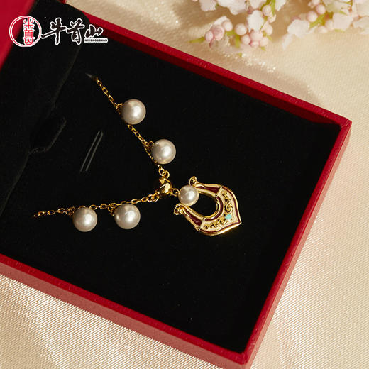 牛首山璎珞项链耳环微浮雕耳环敦煌元素银镀金珐琅工艺国潮风耳饰 商品图4