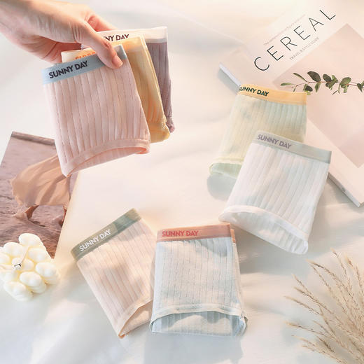 洁丽雅4条装中腰纯棉女士内裤简约条纹纯棉内裆舒适亲肤三角裤女 商品图2