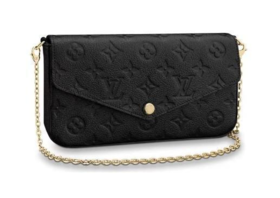 LOUIS VUITTON Pochette Félicie 系列 字母Logo印花翻盖 牛皮革 链条包斜挎单肩包 迷你女款 黑色