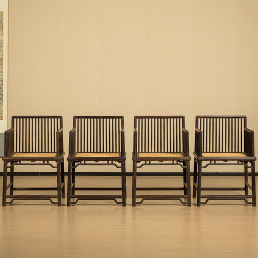 二十世纪 红木直棂玫瑰椅成堂（一堂四只） 商品图0