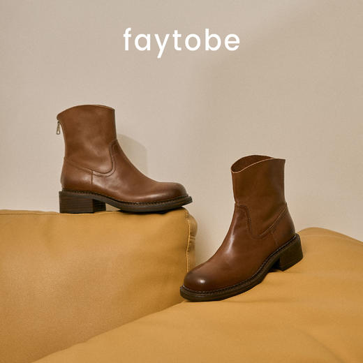 FAYTOBE 水洗马皮厚底烟筒靴24新品增高英伦复古秋冬真皮切尔西靴 商品图2