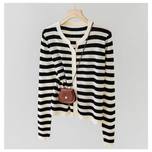 半身缘女装 春季韩版短款百搭柔和亲肤针织开衫女薄外搭02613 商品图3