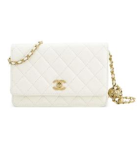 CHANEL香奈儿 WOC 金扣链条小金球 光滑小羊皮金色金属 单肩斜挎包 迷你女款 白色