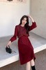 Le Malene 甜美款酒红色拼接式收腰连衣裙 17576 商品缩略图0