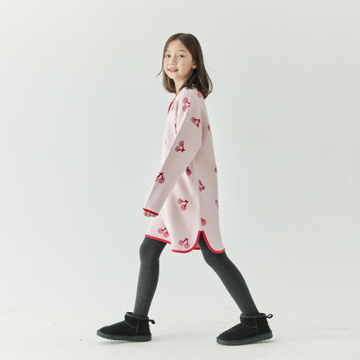 棵初2024年冬季新款女童新中式全棉针织旗袍裙甜美俏皮樱桃连衣裙 商品图4