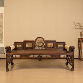 清 红木镶云石五屏式贵妃榻