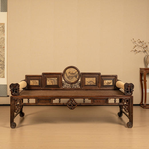 清 红木镶云石五屏式贵妃榻 商品图0