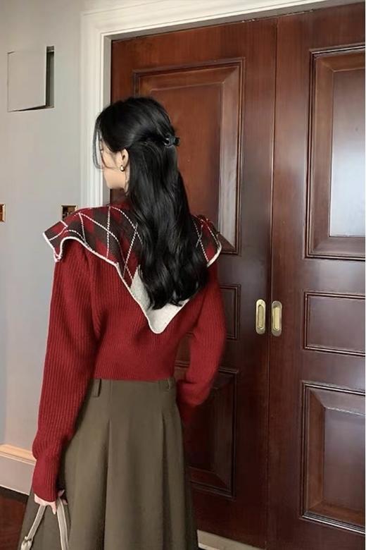 Stay2Weeks 小众针织假两件菱格纹披肩上衣 17819 商品图3