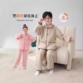 年货节！儿童睡衣套装秋冬新款韩版男童女童纯色摇粒绒保暖加厚家居服套装