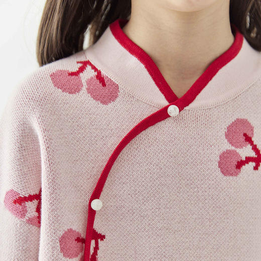 棵初2024年冬季新款女童新中式全棉针织旗袍裙甜美俏皮樱桃连衣裙 商品图3