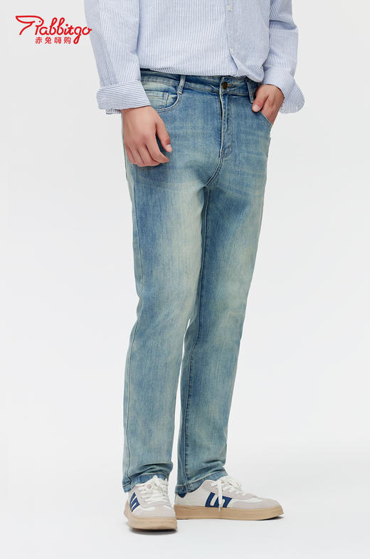 赤兔嗨购男装合身直筒弹力不束缚牛仔裤2024年秋冬新款水洗怀旧蓝长裤宽腿 商品图1