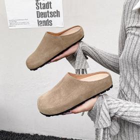 年货节！【维薇女郎】24秋冬头层牛皮包头勃肯半拖鞋女懒人一脚蹬厚底博肯单鞋女