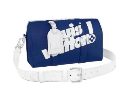 LOUIS VUITTON keepall LV字母签名 牛皮 手旅行袋提单肩斜挎包男款 蓝色 商品图0