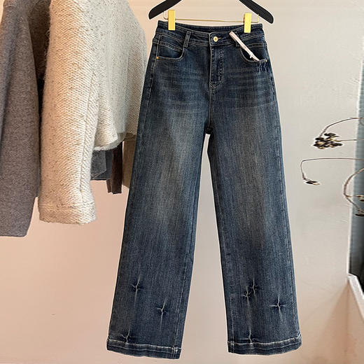 【顺丰包邮】34520 洛诗琳复古做旧感抓纹直筒舒适牛仔裤02022 商品图3