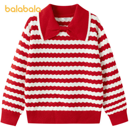 巴拉巴拉童装儿童毛衣女童毛衫2025春装条纹针织衫蝴蝶结内搭上衣 商品图1