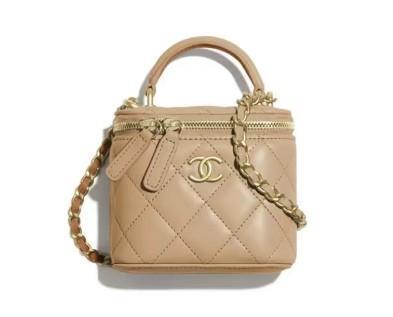 CHANEL香奈儿 手柄链条 小羊皮 拼色盒子包手提单肩斜挎包 迷你女款 裸色奶茶色拼棕色 商品图0