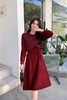 Le Malene 甜美款酒红色拼接式收腰连衣裙 17576 商品缩略图1