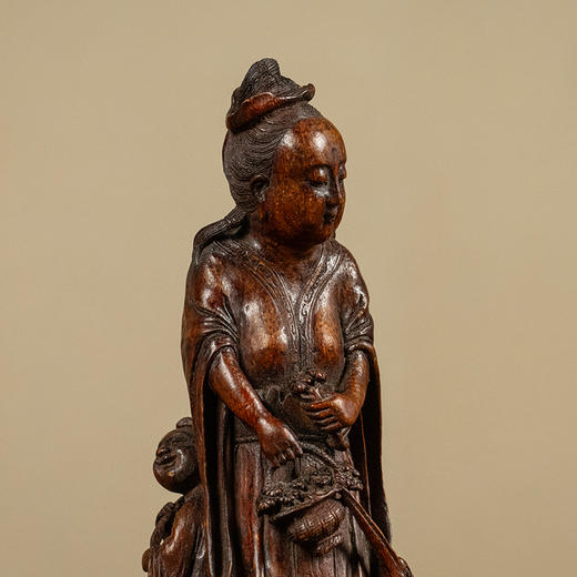 清 竹雕麻姑献寿人物摆件（红木座） 商品图1