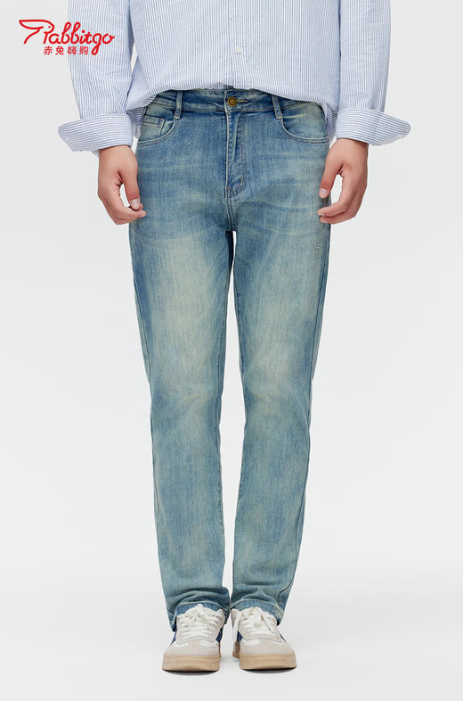赤兔嗨购男装合身直筒弹力不束缚牛仔裤2024年秋冬新款水洗怀旧蓝长裤宽腿 商品图3