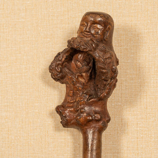 清 黄杨木雕根结形福寿纹手杖 商品图1