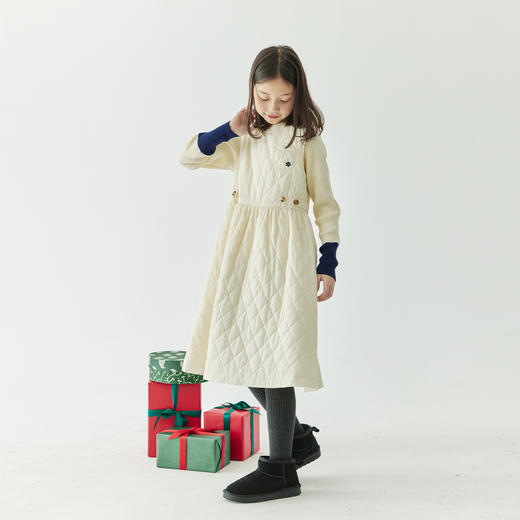 棵初年冬季新款童装加厚绗棉背心裙雪花刺绣可调节腰连衣裙 商品图3