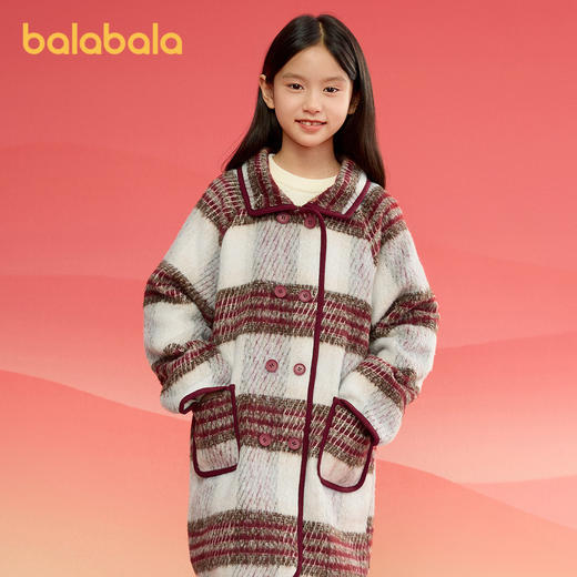 巴拉巴拉童装女童外套2025春秋装新款小童复古学院格子毛呢大衣潮 商品图0