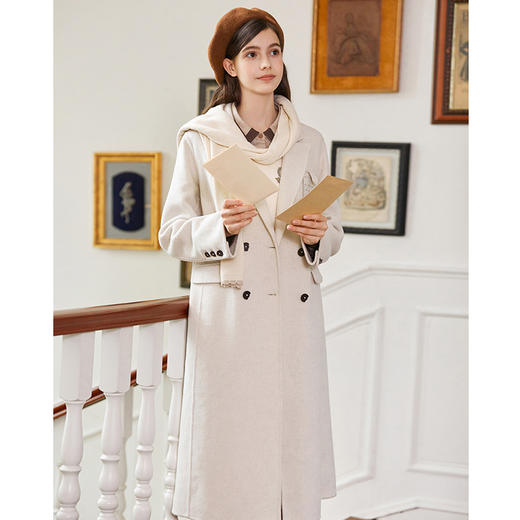 famecoco范可儿羊毛绣花双面呢大衣长款女FAB8AQ004 商品图4