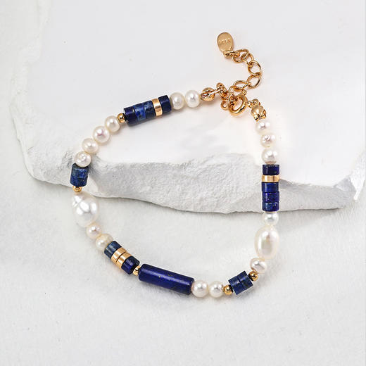 【顺丰包邮】34254 洛诗琳浪漫典雅纯银青金石*珍珠手链01362 商品图0