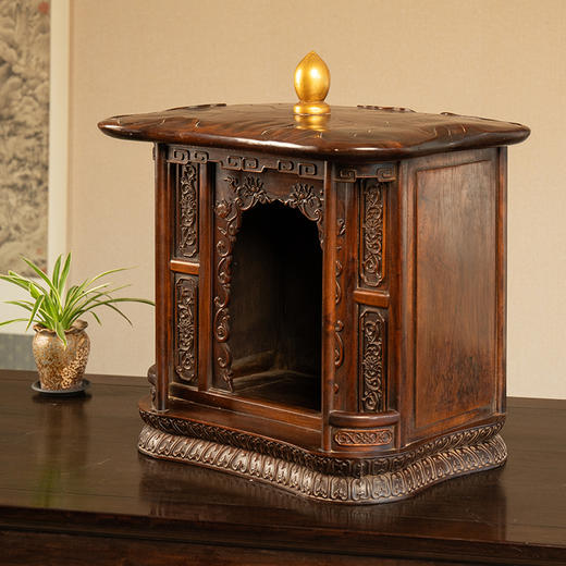 清 红木荷叶顶莲花纹佛龛 商品图4