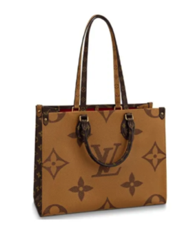 LOUIS VUITTON ONTHEGO 经典老花百搭通勤 涂层帆布 托特包Tote包购物袋单肩手提包 中号 女款 棕色/焦糖色拼色 #老花肩带#