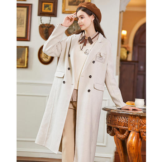 famecoco范可儿羊毛绣花双面呢大衣长款女FAB8AQ004 商品图3