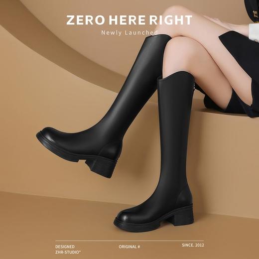ZHR则则黑色骑士靴增高显瘦长筒靴2024秋V口单靴粗跟高跟不过膝靴 商品图4