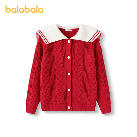 巴拉巴拉童装女童毛衣儿童毛衫2025春装新款红色针织撞色保暖开衫 商品图4