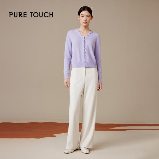 pure touch女士浅紫色时尚百搭绵羊毛100%针织开衫1359244405 商品图1