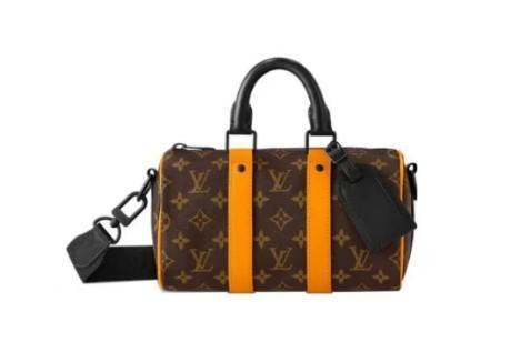 LOUIS VUITTON keepall Bandoulière 25 老花系列可拆卸可调节肩带拉链开合 涂层帆布拼牛皮 单肩斜挎手提包女款 棕色/橙色 商品图0