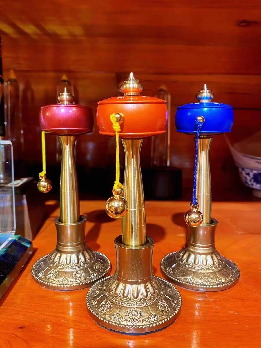 可迪迷你纯铜转经轮六字大明咒绿度母药师佛莲师心咒文殊心咒财神心咒家用便携式手摇转经筒