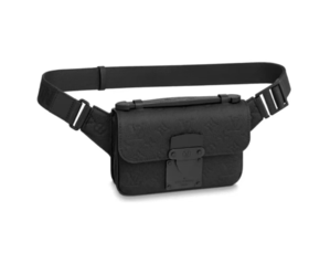 LOUIS VUITTON S Lock Sling 牛皮 经典老花压纹 腰包胸包肩带长度33-58cm  男款黑色