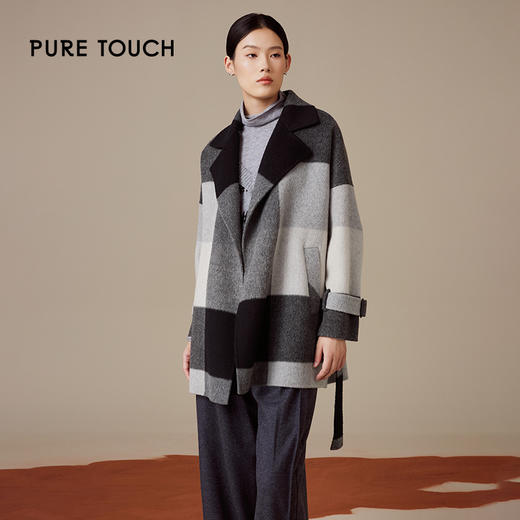 pure touch女士格纹设计感短款100%绵羊毛大衣1355244415 商品图3