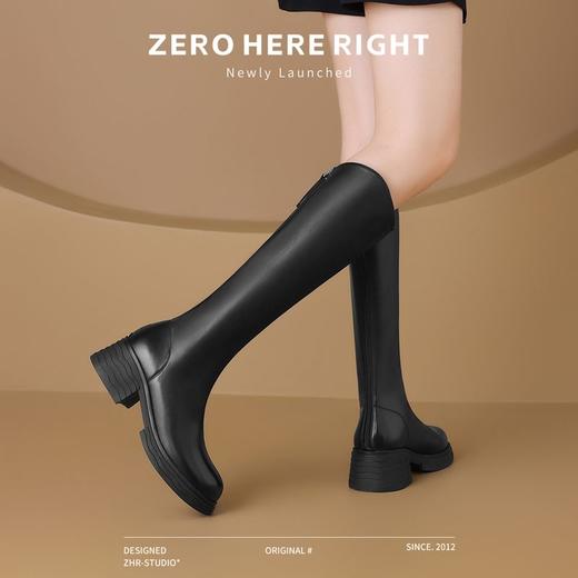 ZHR则则黑色骑士靴增高显瘦长筒靴2024秋V口单靴粗跟高跟不过膝靴 商品图5