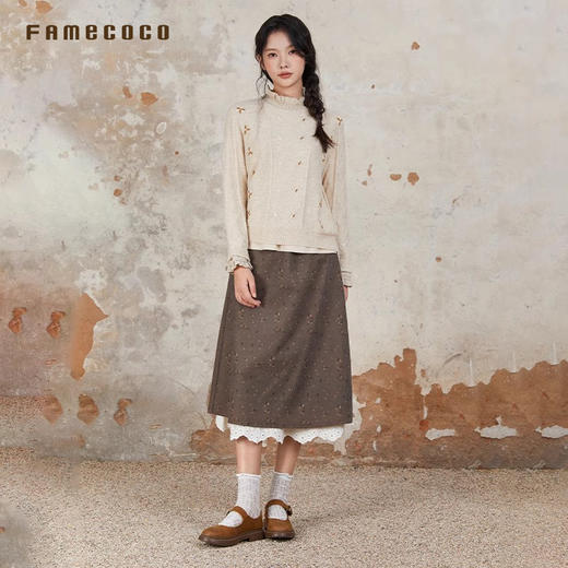 Famecoco范可儿半身裙纯棉碎花设计感裙摆花边拼接裙摆FAB6HA024 商品图1