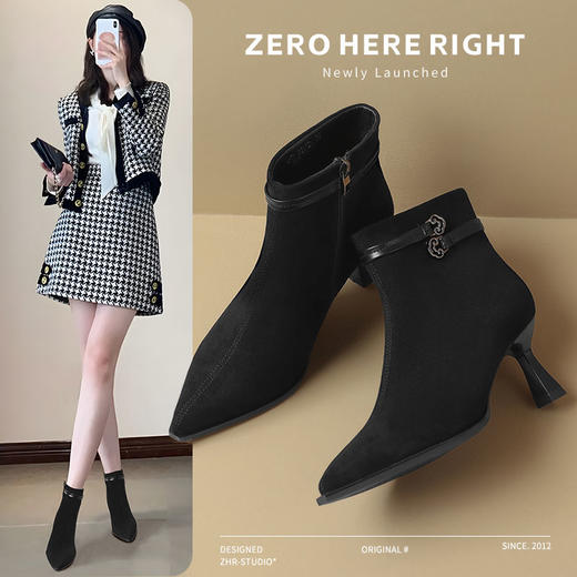 ZHR则则细跟小短靴优雅气质女靴2024新款增高加绒保暖瘦瘦靴百搭 商品图0