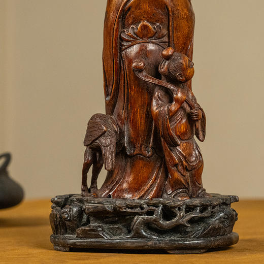 清 竹雕麻姑献寿人物摆件（红木座） 商品图2